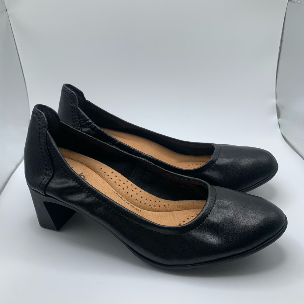 NWOB Clarks Women's Neiley Pearl Slip-On Pumps black leather size 8.5 Wide 1299 - Picture 6 of 13